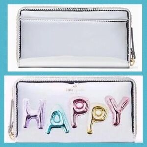 Kate Spade Balloon HAPPY Whimsie Mirrored Effect Lacey Silver Wallet